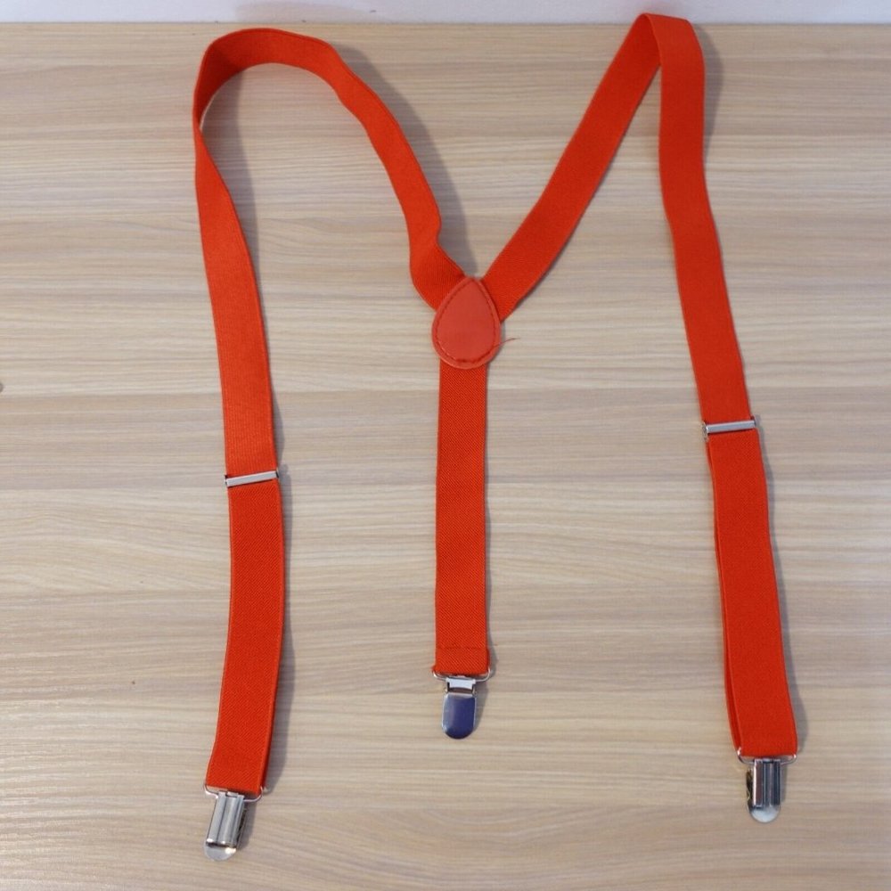 Suspender Boy Orange Clip On Y Back Adjustable Strap Stretch‎ Elastic Neon